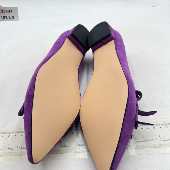 XYD Purple Vintage Fringe Dress Pointy Toe Slip Ons Loafers Chunky Low Heel Shoe - Picture 7 of 8